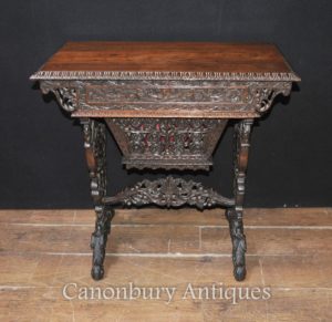 Mão antiga esculpida birmanês mesa escrito mesa 1890 madeira