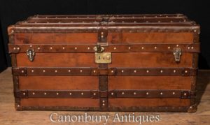 Large English Leather Trunk bagagem caixa do navio Trunk tabela Cheney