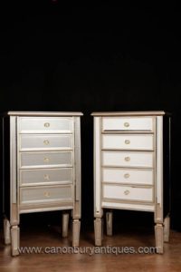 Par Cómodas Espelhadas Art Deco Nightstands Móveis Tall Boy
