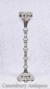 Inglês Gothic Silver Plate Velas Candlestick