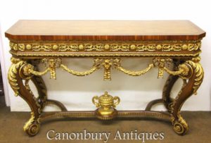 Louis XVI Gilt Walnut mesa de console mão esculpida