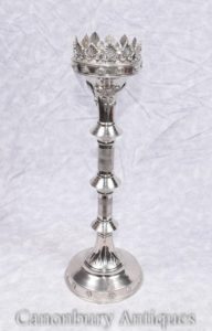 Único Inglês Gothic Silver Plate Castiçal Candelabro