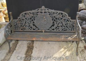 Assento arquitetônico do banco de jardim de ferro fundido vitoriano inglês