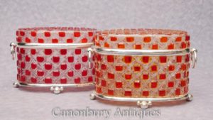 Caixa de caixa de caixão de jóias de vidro cortado em prata