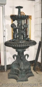 Clássico francês Verdis Gris Bronze Cherub Fountain Swan Tiered Base