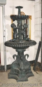 Clássico francês Verdis Gris Bronze Cherub Fountain Swan Tiered Base