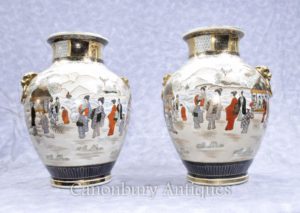 Emparelheiras japonesas de vasos de porcelana Satsuma pintadas à mão