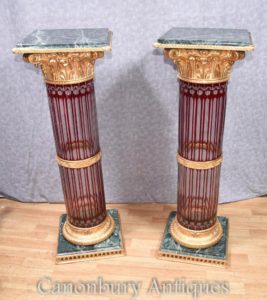 Par Corte Vidro French Pedestal Stand Tables Império Corinthian Columns