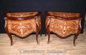 Par Louis XVI Bombe Chips of Draves Commodes Inlay Bedsides Nightstands