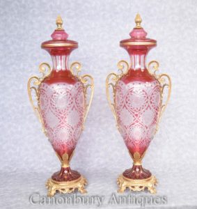 Par francês de vidro Vasos de ânfora Império Urns urna extraível