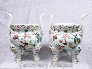 Par o Qianlong chinês Porcelana Temple Jar Planters Incense Burners