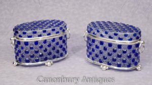 Prata de Prata Vitoriana Cortada de vidro caixa de jóias caixa de jóias