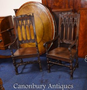 Par Oak Gothic Arm Chairs Farm Furniture