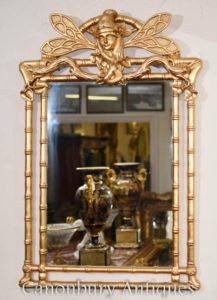 Art Nouveau Gilt Pier Libélula Espelho De Vidro