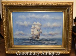 Navio de pintura a óleo inglês Sea Scape Maritime Art