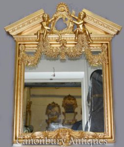 Palladian Inglês Gilt Espelho Pier Querubins Neo Classical