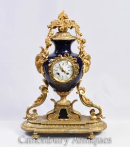 Relógio de Manto Império Francês Ormolu e Porcelain Relógios