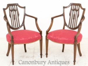 Cadeiras de Braço Hepplewhite - Mogno Antigo Por volta de 1900