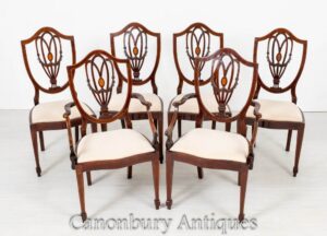 Conjunto de cadeiras de jantar Sheraton de mogno por volta de 1890