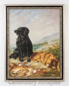 Dog Hunt Oil Painting Scene - English Retriever and Hare Hunting