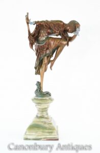 Estátua Art Deco Bronze Snaker Charmer por Colinet