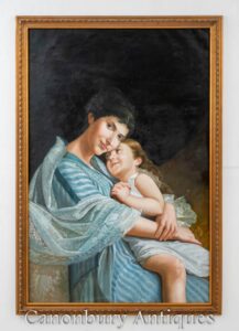 Pintura a óleo francesa mãe e filho amor retrato