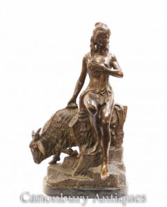 Estátua de bronze clássica Diana Archer e Ram - Arte Romana