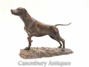 Estátua de cão ponteiro de bronze inglês - escultura de cachorro