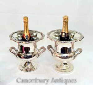 Par de baldes para champanhe em placa de prata - Campana Urn Wine Cooler