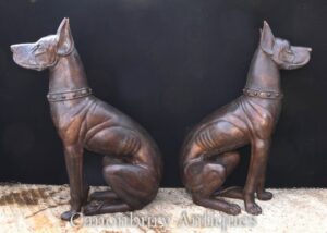 Par grande de bronze boxer cães porteiros - estátua de jardim fundição canina em tamanho real