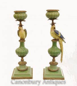 Parrot Porcelain Candelabras Candelabros