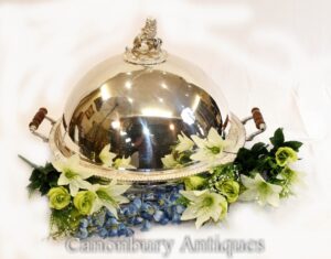 Prato De Prata Com Cúpula Travessa De Servir Comida Carne Georgian Talheres