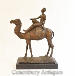 Estátua beduína de bronze do cavaleiro de camelo - fundição francesa