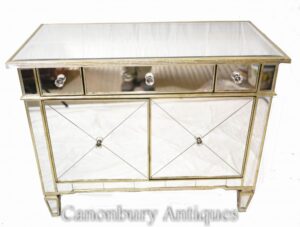 Gabinete espelhado - interiores de vidro do baú Art Déco