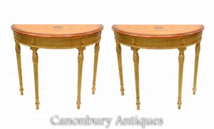 Pair Adams Console Tables - Regency Gilt Demi Lune Hall Table