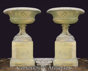 Par de Urnas de Jardim de Terracota Pedestal - Clássico Gótico Céltico