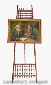 Pintura a óleo Retrato de judeu e rabino antigo arte judaica iídiche 1930